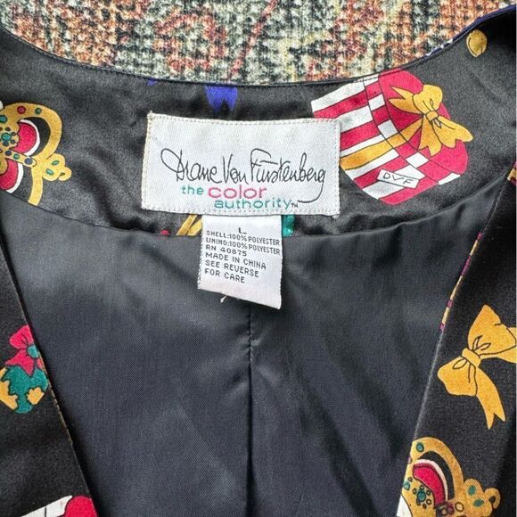 Vintage 1980s Diane Von Furstenberg Novelty Print Vest Frog Closure Size Large - Picture 2 of 3